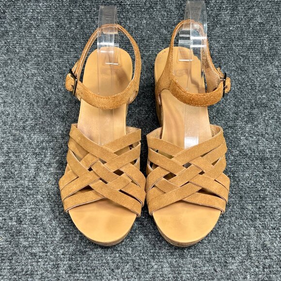 UGG Uma Wedge Sandals Women's Size 8.5 Chestnut Suede Cork Strap Buckle Platform - Picture 3 of 13